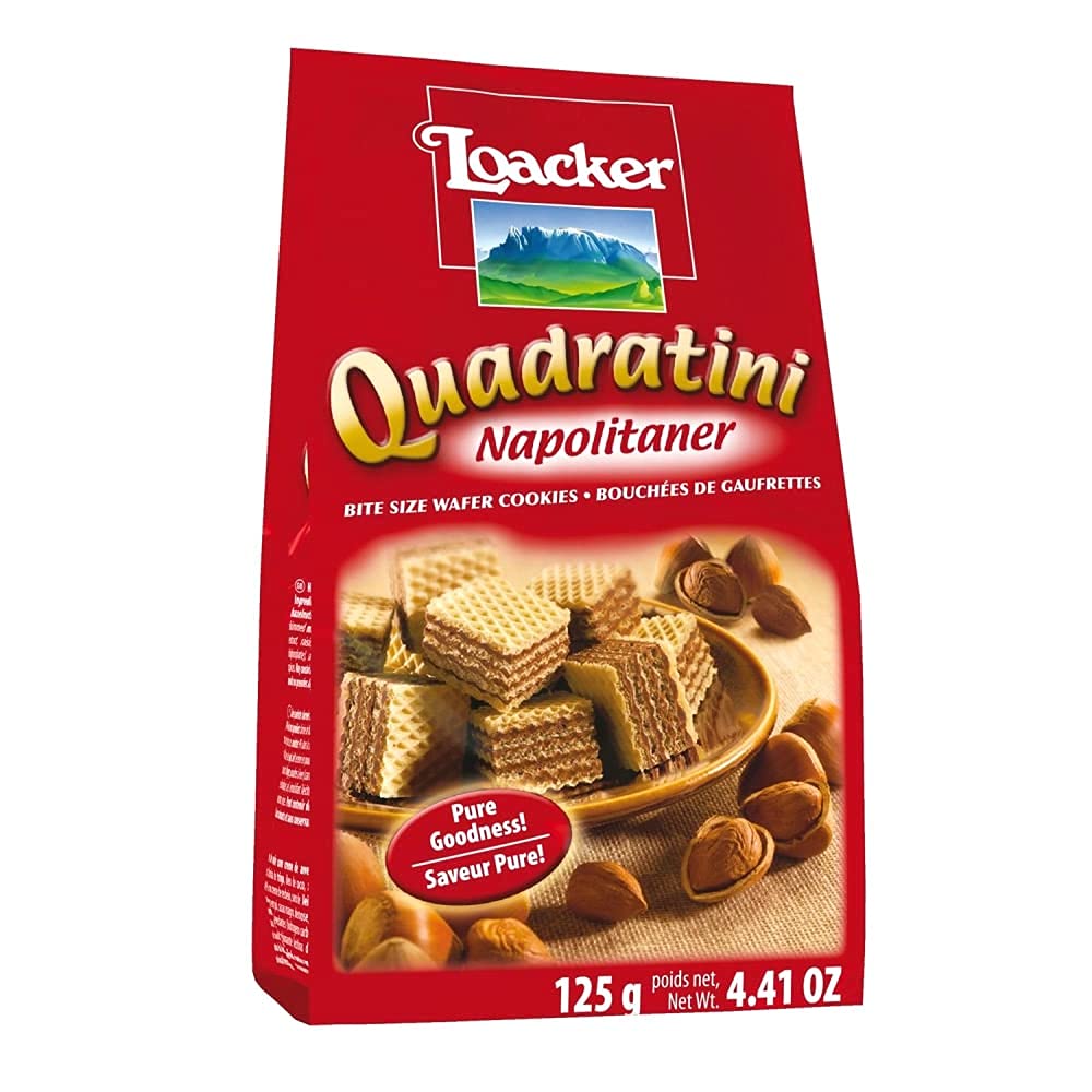 Loacker Quadratini Napolitaner(Hazelnut) - 125g, Italy (Pack of 18)