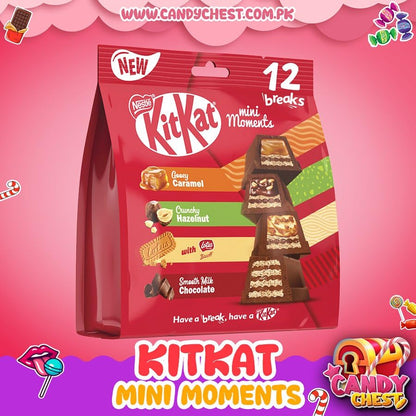 Nestle Kitkat Mini Moments With An New Flavours Of Gooey Caramel, Crunchy Hazelnut, Lotus Biscoff & Smooth Milk Chocolate (Pack Of 2) x 201g