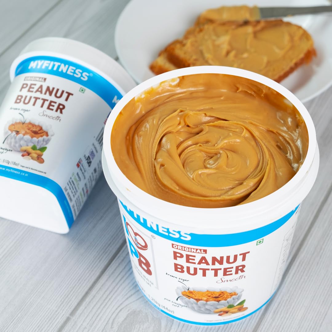 MYFITNESS Original Peanut Butter Smooth 510g | 21g Protein to Boost Energy | Tasty & Healthy Nut Butter Spread | Vegan | Cholesterol Free, Gluten Free | Zero Trans Fat | Smooth Creamy Peanut Butter