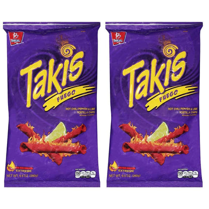 Takis Fuego Hot Chili Pepper & Lime Flavored Corn Snacks(Two 9.9 oz. Bag)