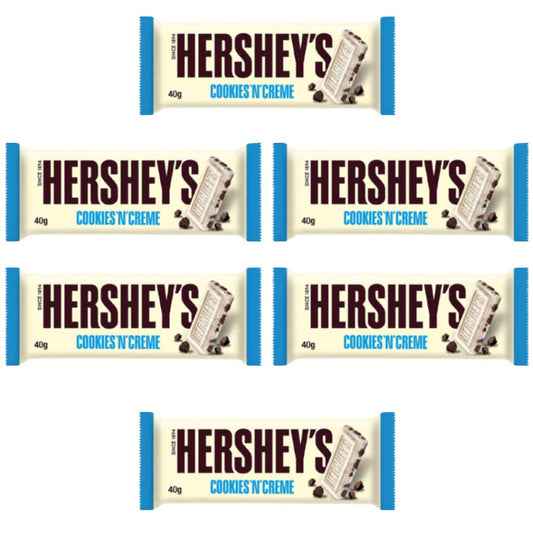 HERSHEY'S Cookies 'N' Créme Chocolate, 6 X 40 Gm - Six 40g bars of Cookies 'N' Crème chocolate.