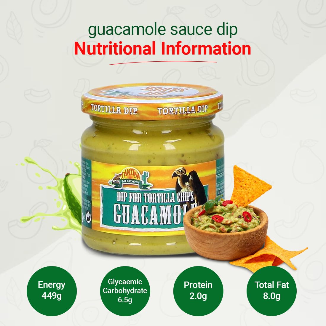 Cantina Mexicana Guacamole Dip | Avocado | Mexican Cuisine | Seasoning & Spread | Contains Avocado Fruit, Green & Red Paprika, Onion, Tomato & Cheese Powder | Used for Tacos, Burritos & Nachos | Slightly Spicy | Vegetarian (190g) - Guacamole dip