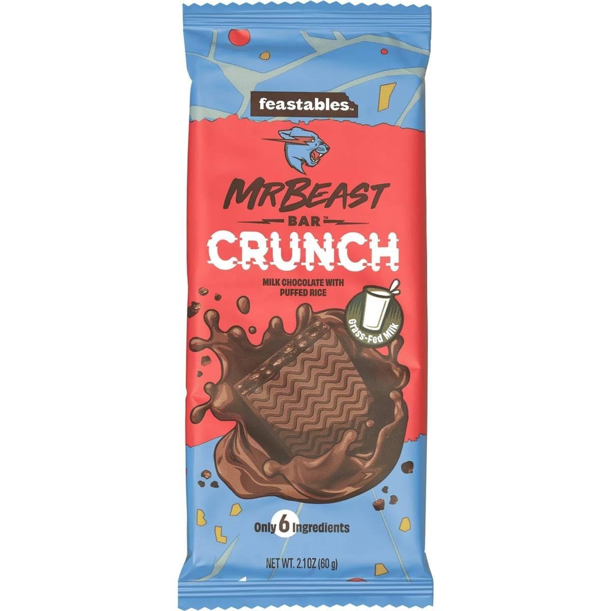 Mr. Beast Bar CRUNCH Milk Chocolate With Puffed Rice Crunch Bars - Made with Grass-Fed Milk Chocolate and Organic Cocoa. Only 6 Ingredients, 2.1 Oz 60g - "Beast Bar Crunch!"