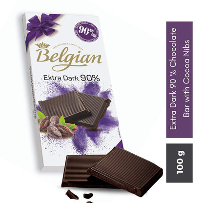 Belgian Extra Dark 90% Chocolate Bar, 100g - Intense dark chocolate