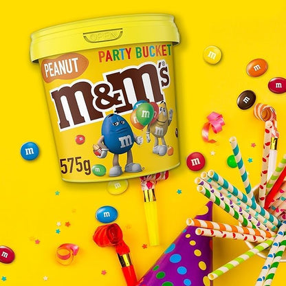 M&M's Peanut Milk Chocolate Covered Peanuts in a Thin Crisp Shell Party Bucket 575g - Imported - "Party Peanut Treat!"