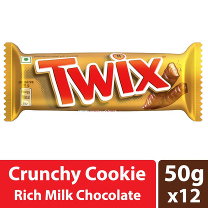 Twix Caramel Cookie Chocolate Bar 50 Grams Pack of 12