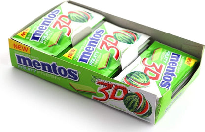 Mentos 3D Triple Layer Sugar-Free Chewing Gum 5 sticks each - pack of 15 (Watermelon) - "Triple Layer Watermelon Gum!"