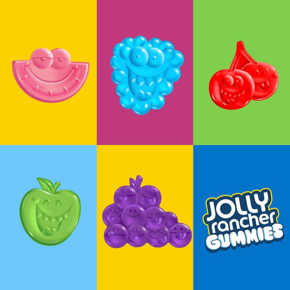 JOLLY RANCHER Gummies Original Fruit Flavored Candy Boxes, 99g - Grape, Cherry & Green Apple! - Savor the original fruit flavors of JOLLY RANCHER Gummies, 99g boxes of grape, cherry, and green apple.