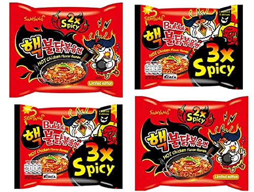 Samyang 2X Spicy Noodles -2X140gm & 3X Spicy Noodles -2X140gm (Pack of 4) (Imported) ( Combo Pack) Instant Noodles Non-vegetarian