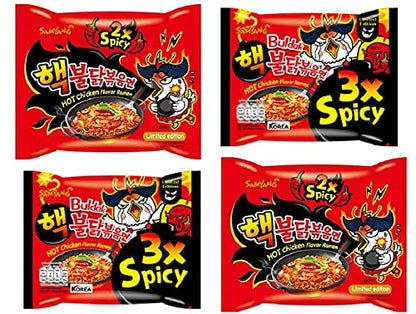 Samyang 2X Spicy Noodles -2X140gm & 3X Spicy Noodles -2X140gm (Pack of 4) (Imported) ( Combo Pack) Instant Noodles Non-vegetarian