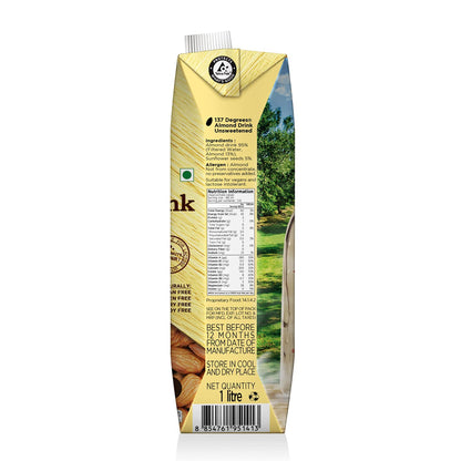 137 Degrees Almond Drink Unsweetened 1 Litre - Non-Dairy, Vegan, Lactose-Free, Gluten-Free (Pack of 2) - Double the Delight!