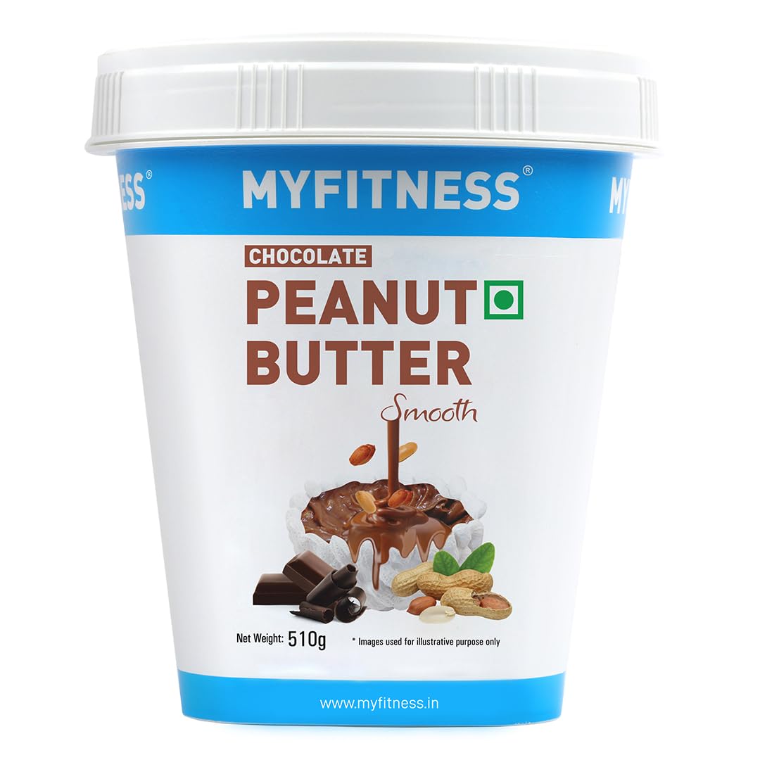 MYFITNESS Chocolate Peanut Butter Smooth 510g | 22g Protein | Tasty & Healthy Nut Butter Spread | Vegan | Dark Chocolate | Cholesterol Free & Gluten Free | Smooth Peanut Butter | Zero Trans Fat