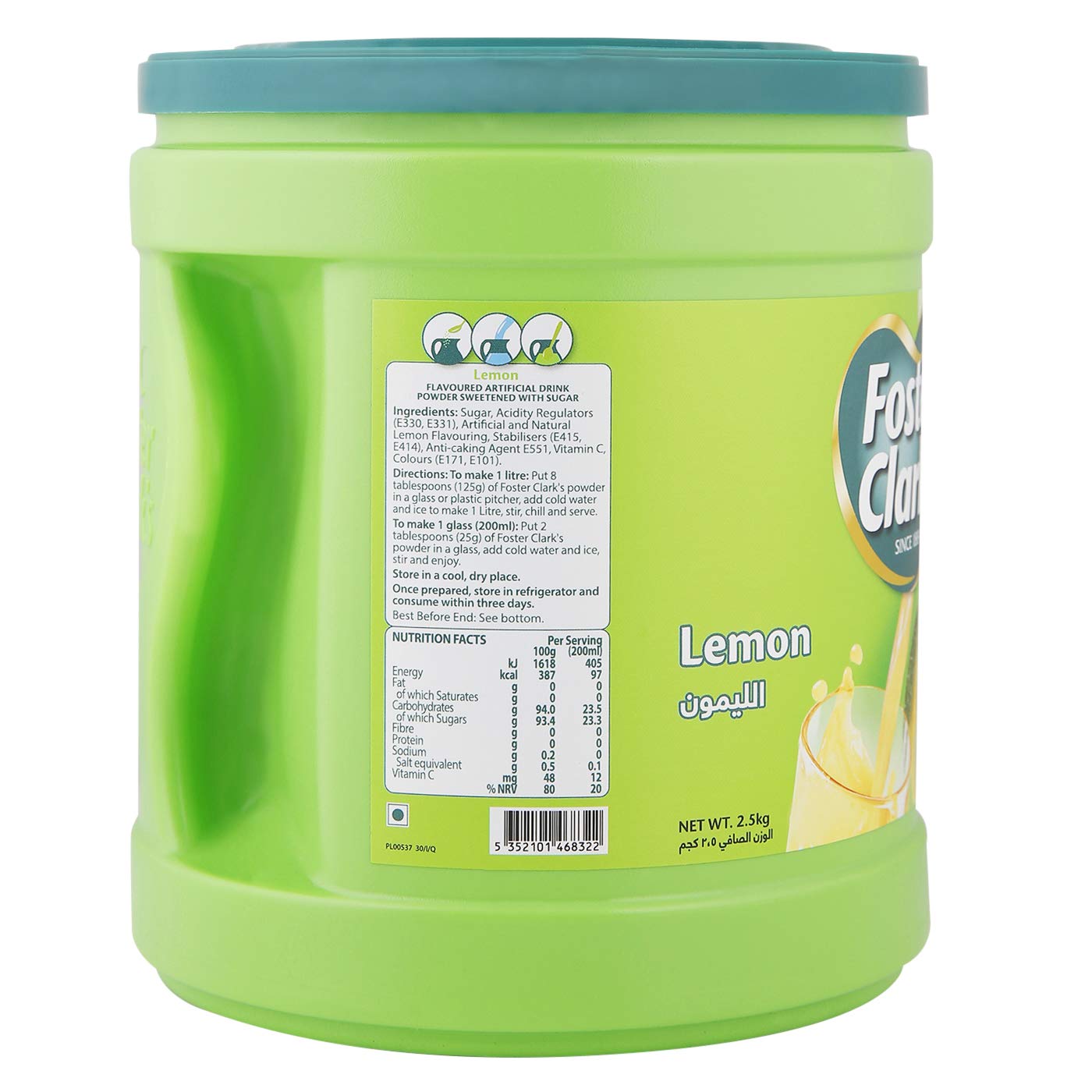 Foster Clarks Lemon Flavoured Drink Powder, 2.5 kg (Imported) - Refreshing lemon mix!