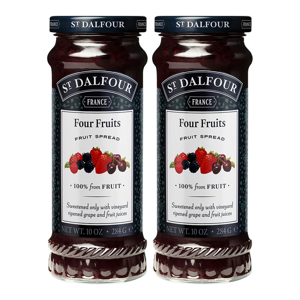 St Dalfour Four Fruits Fruit Spread 284 g (Pack of 2) | No Added Sugar | 100% from Fruit | No Added Preservatives, Colours, Flavors or Sweeteners | No Corn Syrup | Traditional French Recipe