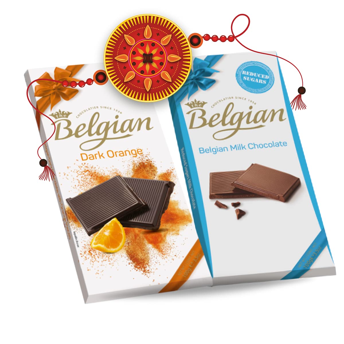 The Belgian Exclusive Diwali Combo Pack of Dark Orange Bar and Milk Chocolate Bar, Ideal for Gifting, Birthday Gift, Dark and Milk Chocolate, Chocolate Collection, 200g Diwali Gift