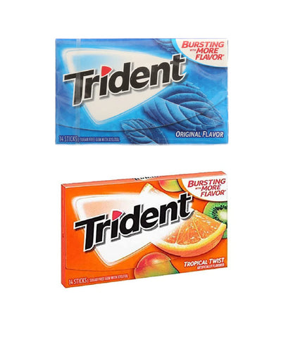 Trident Sugar-Free Chewing Gum - Original Flavor 14 Sticks, 26g & Tropical Flavor 14 Sticks, 26g - Double the Freshness!