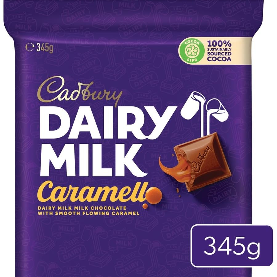 Cadbury Dairy Milk Caramel 345g - Irresistibly smooth milk chocolate filled with luxurious caramel indulgence