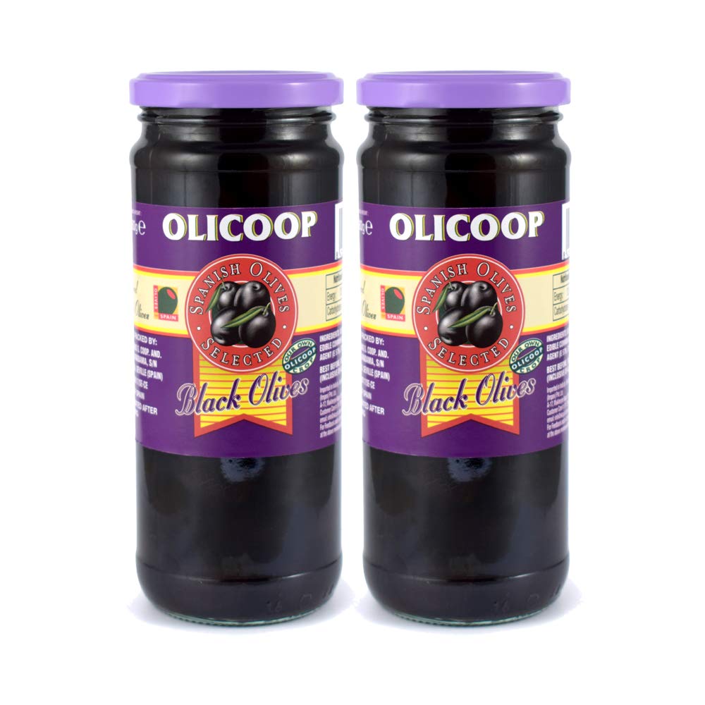 Olicoop Black Whole Olives, 450g, Pack of 2, Product of Spain - "Double the olives, double the flavor!"