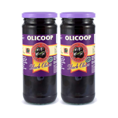 Olicoop Black Whole Olives, 450g, Pack of 2, Product of Spain - "Double the olives, double the flavor!"