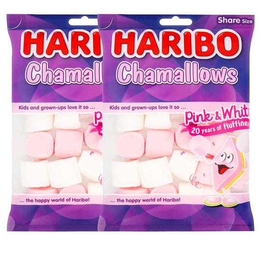 Haribo Chamallows Pink & White, Share Size, 140 g, 2 Pack - Double pack of pink and white marshmallows for sharing.