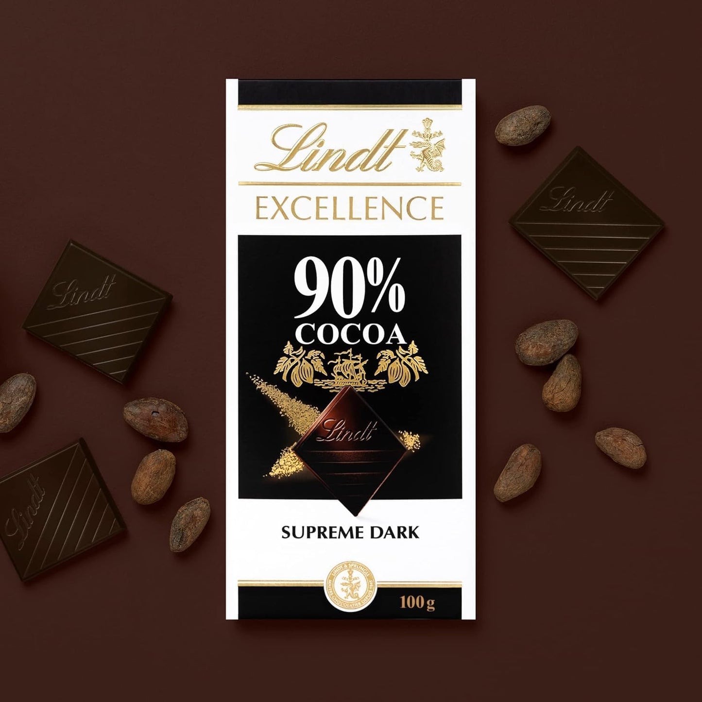 Lindt Excellence 90% Cacao Supreme Dark Chocolate 100g (Pack Of 3)