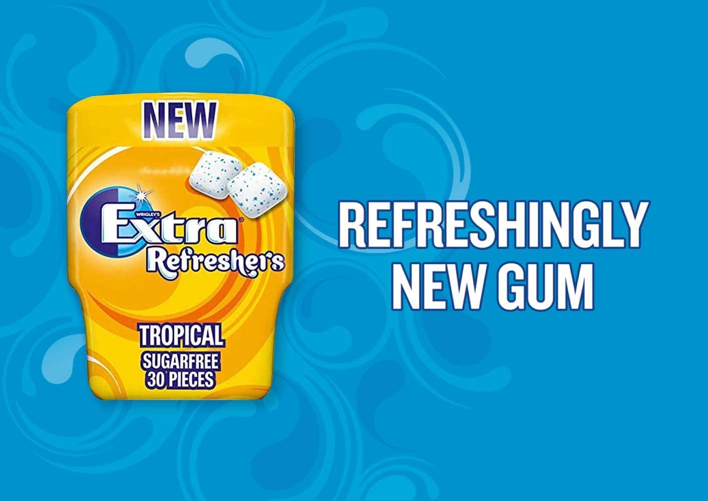 Wrigley's Extra Refreshers Chewing Gum, Sugar-Free, Tropical Flavour - 30 Pieces, 67g - Tropical Bliss in Every Chew!