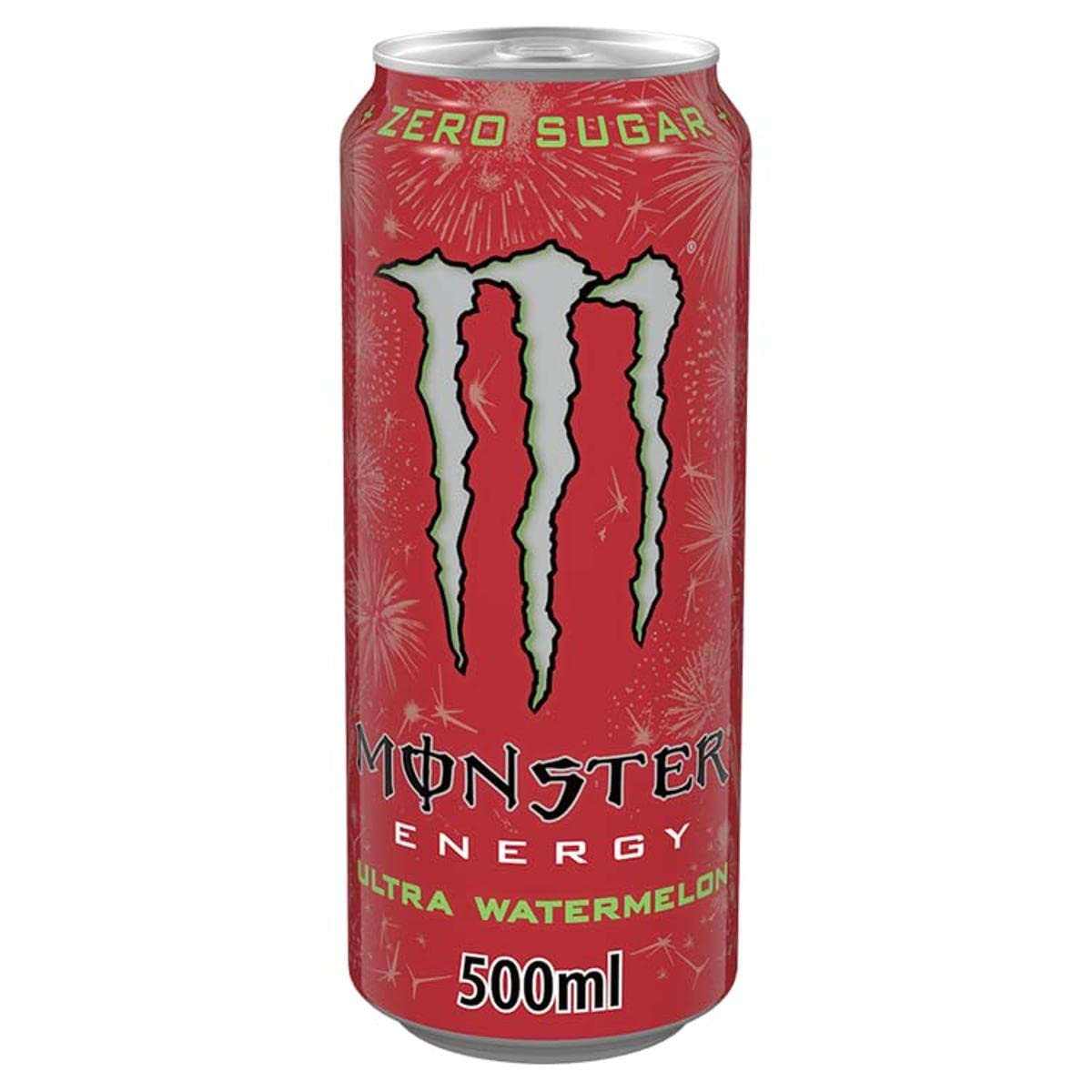 Monster Energy® Ultra Watermelon Carbonated Energy Drink | L-Carnitine + Zero Sugar + Taurine, 16.91 fl oz / 500 ml - "Watermelon Burst Joy!"