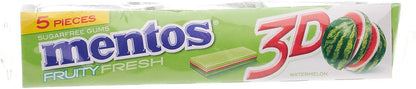 Mentos 3D Triple Layer Sugar-Free Chewing Gum 5 sticks each - pack of 15 (Watermelon) - "Triple Layer Watermelon Gum!"