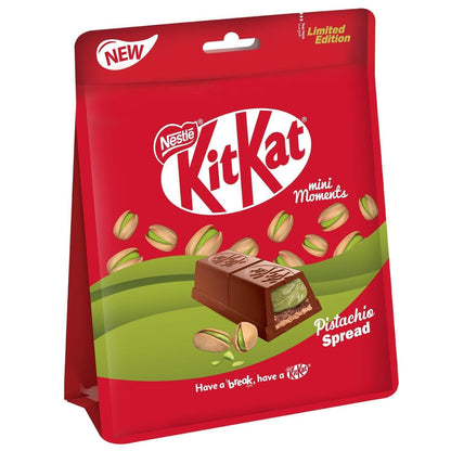 Nestle KitKat Mini Moments Wafer Bars With Pistachio Spread Covered With Milk Chocolate - Limited Edition 100.8g - "KitKat Mini Moments Pistachio - Limited Edition, 100.8g of Pistachio Spread Delight!"