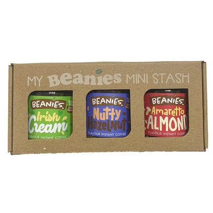 Beanies | Instant Flavoured Coffee | Irish Cream 50g, Nutty Hazelnut 50g, Amaretto Almond 50g | Low Calorie, Sugar Free | Pack of 3 - A flavorful coffee collection