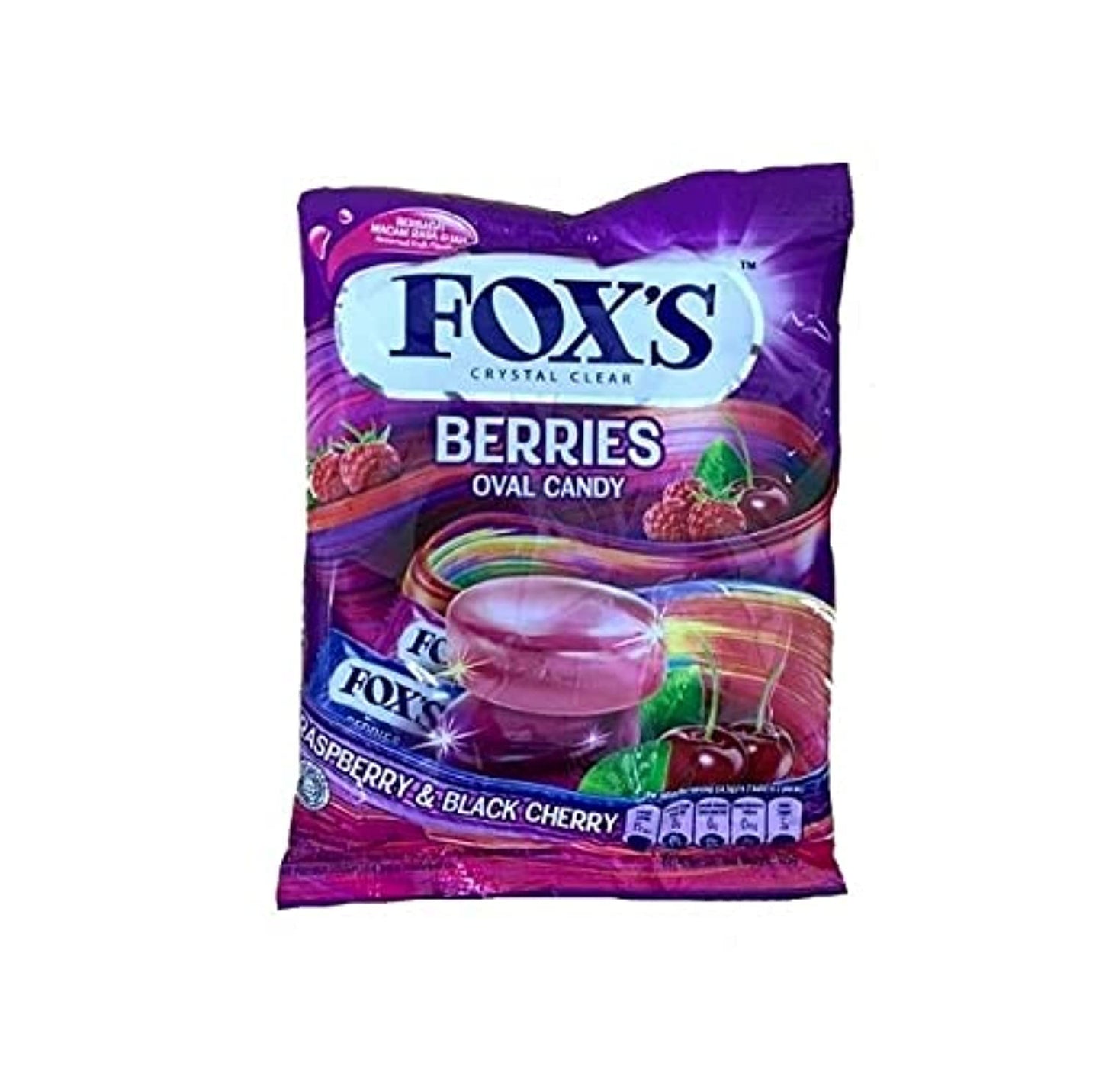 Fox's Berries Oval Hard Candy Raspberry & Black Cherry Flavor Packet, 125g, Purple & Red & White - Hard berry candy!