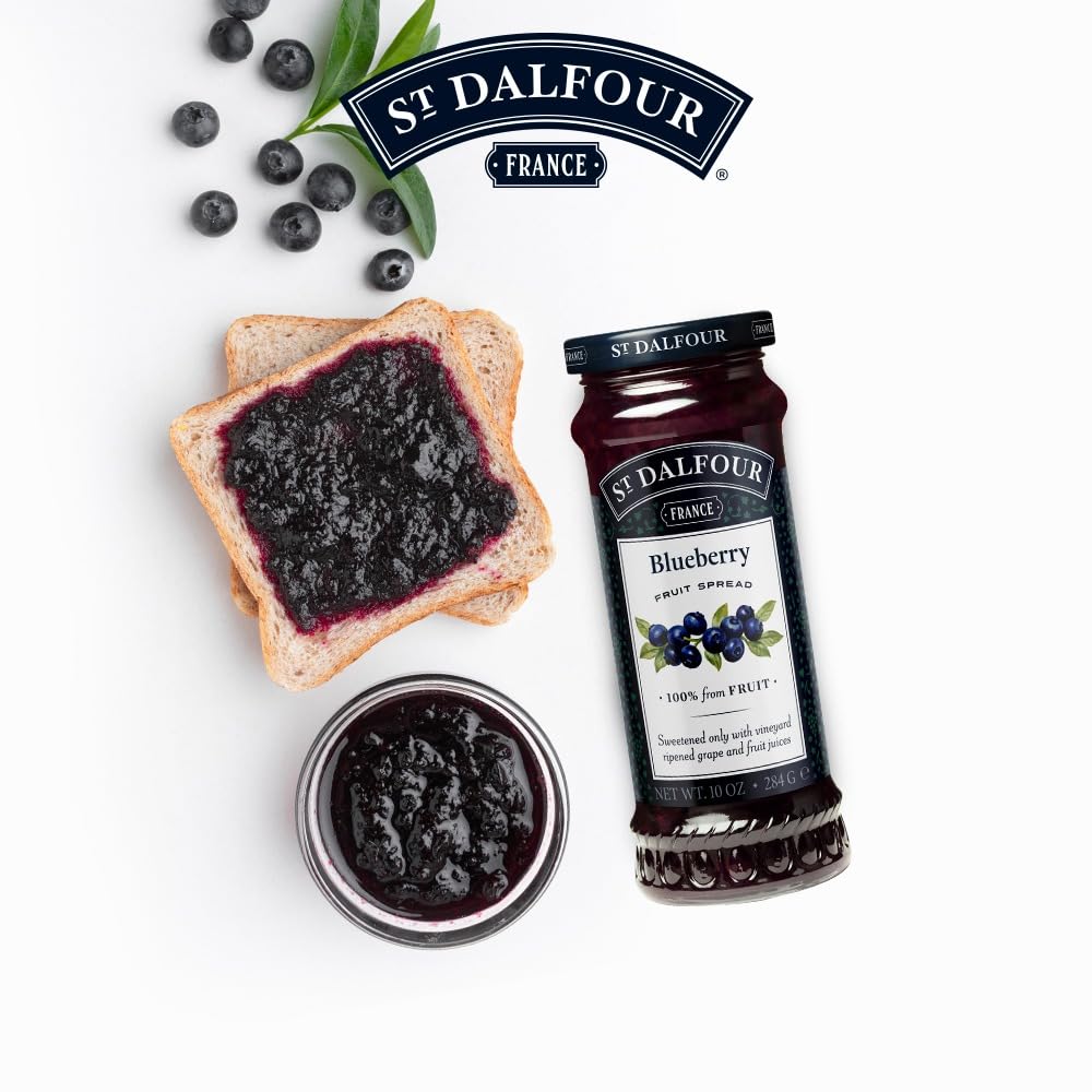 St Dalfour Blueberry Fruit Spread 284 g | No Added Sugar | 100% from Fruit | No Added Preservatives, Colours, Flavors or Sweeteners | No Corn Syrup | Traditional French Recipe