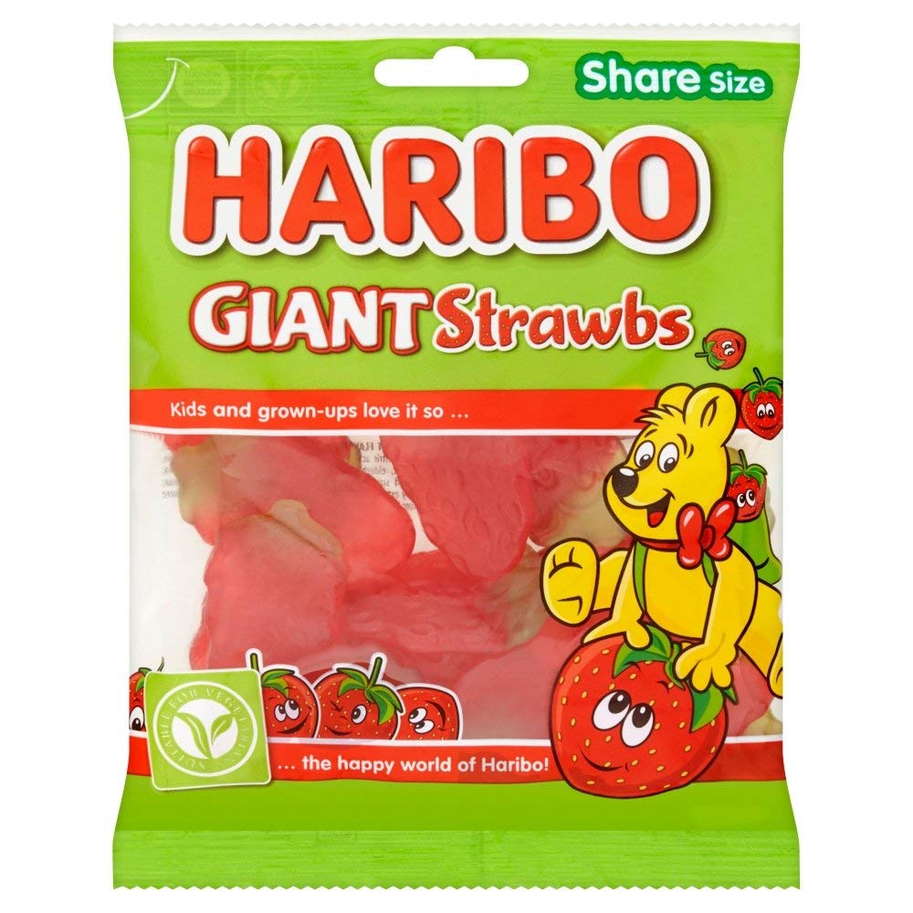 HARIBO Giant Strawbs, 140 g - Enjoy the classic taste of giant strawberry gummies.