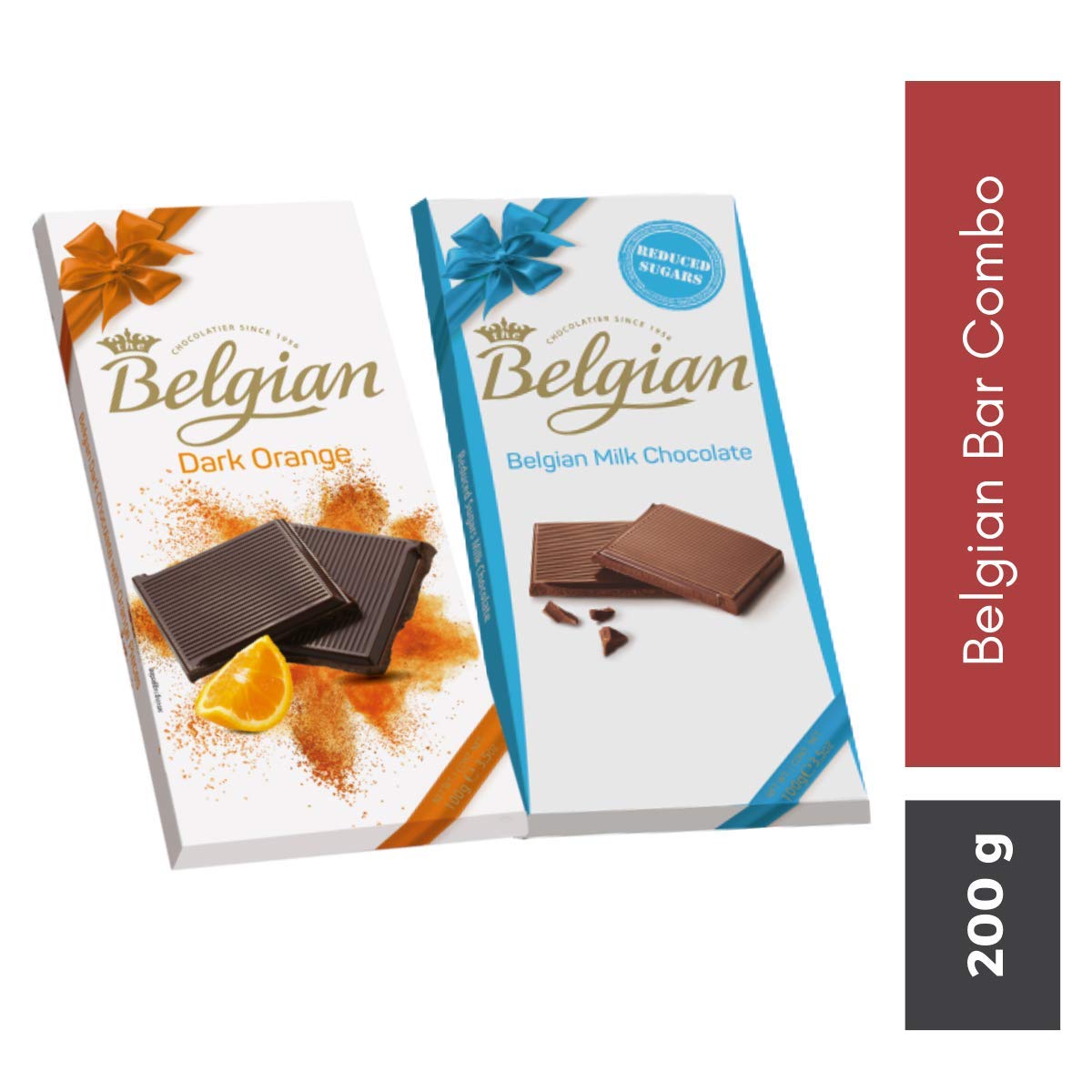 The Belgian Exclusive Diwali Combo Pack of Dark Orange Bar and Milk Chocolate Bar, Ideal for Gifting, Birthday Gift, Dark and Milk Chocolate, Chocolate Collection, 200g Diwali Gift