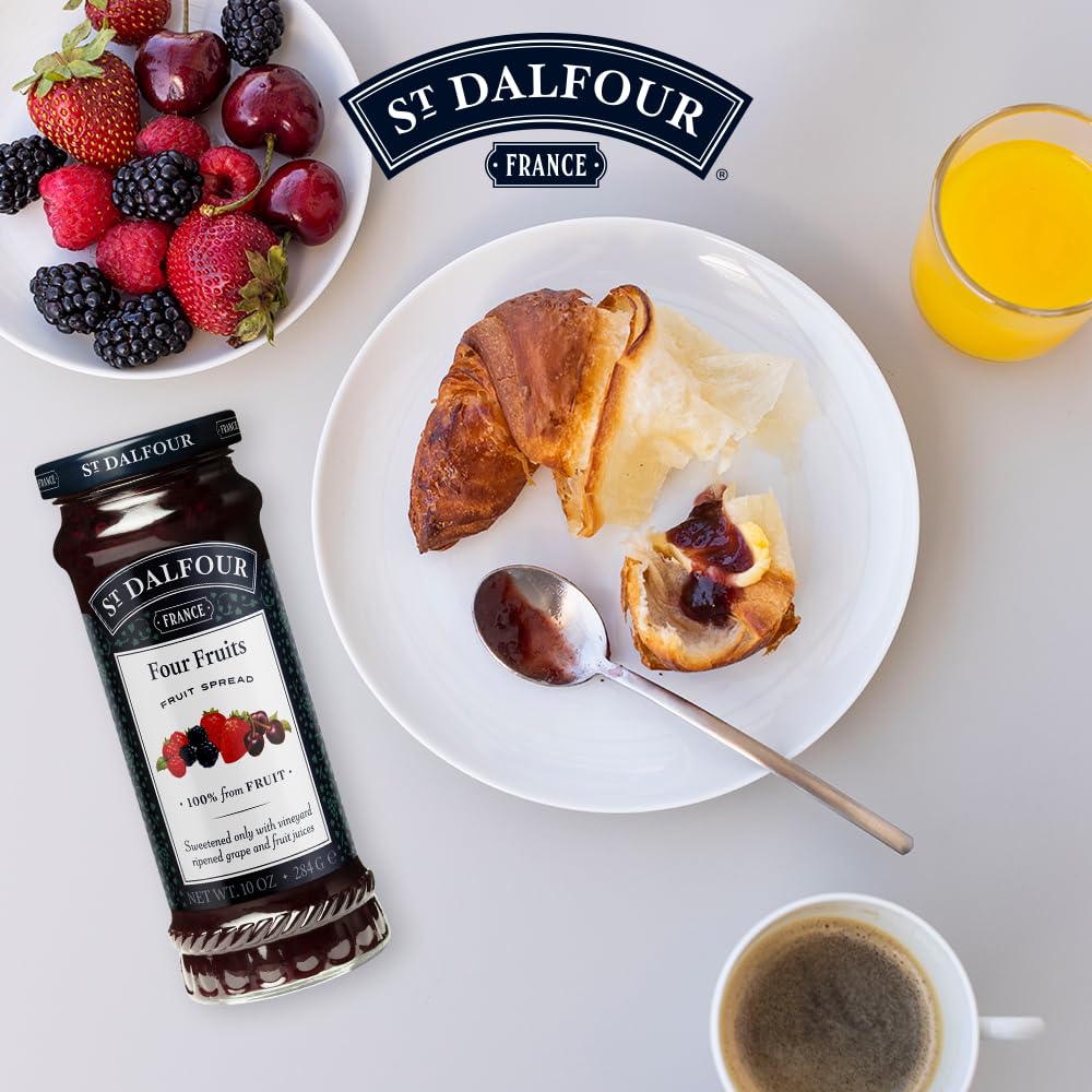 St Dalfour Four Fruits Fruit Spread 284 g | No Added Sugar | 100% from Fruit | No Added Preservatives, Colours, Flavors or Sweeteners | No Corn Syrup | Traditional French Recipe