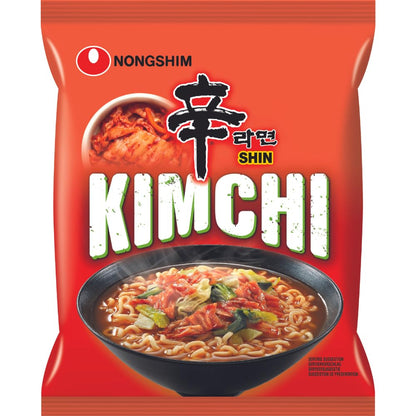 Nongshim Kimchi Ramyun Noodle Soup, 120 g, Orange & Black, Medium, (7681) - "Nongshim Kimchi Ramyun - 120g of Medium Spicy Noodle Soup Joy!"