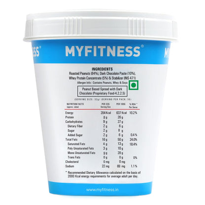 MYFITNESS High Protein Dark Chocolate Peanut Butter Smooth 510g | With Added Whey | 26g Protein for Muscle Building | Tasty Nut Butter Spread | Gluten Free | Zero Trans Fat | Smooth Peanut Butter