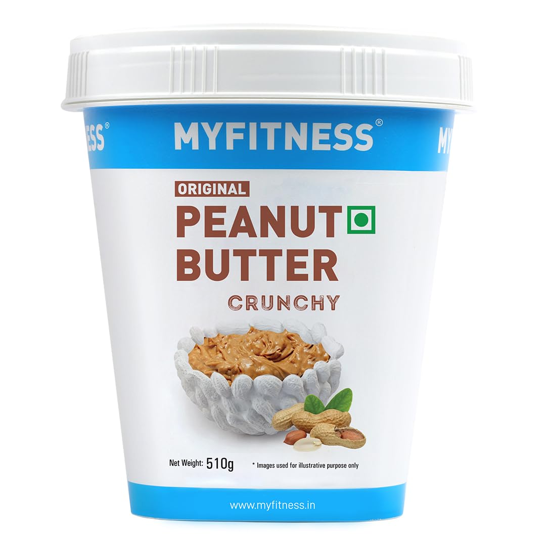 MYFITNESS Original Peanut Butter Crunchy 510g | 25g Protein to Boost Energy | Tasty & Healthy Nut Butter Spread | Vegan | Cholesterol Free, Gluten Free | Zero Trans Fat | Crunchy Peanut Butter