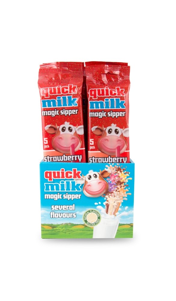 Quick Milk - Gluten Free Flavoured Magic Sipper Straws - Pack of 2 (Total 10 Straws) Strawberry - Gluten-free strawberry-flavored sipper straws!