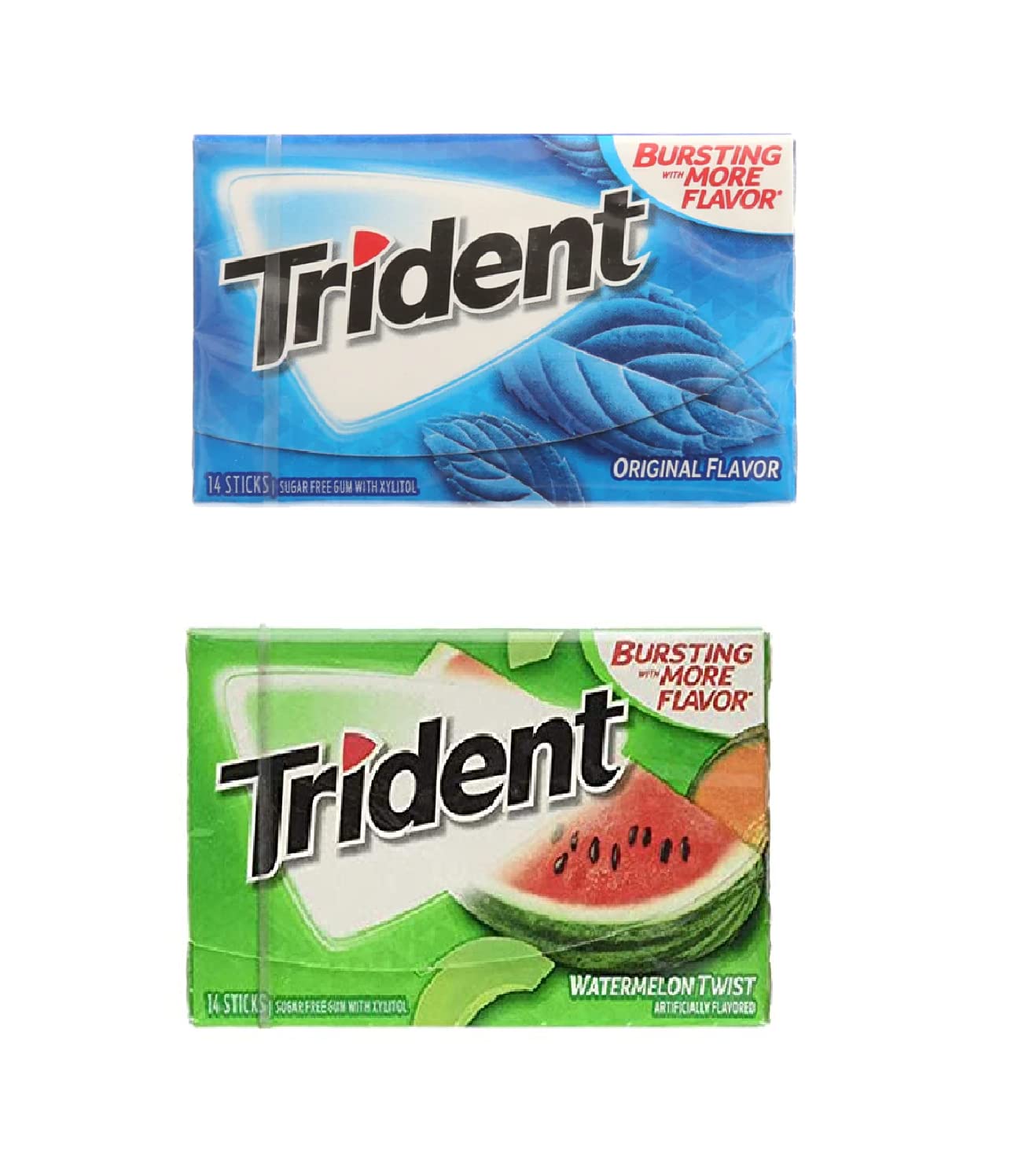 Trident Sugar-Free Chewing Gum - Original Flavor 14 Sticks, 26g & Watermelon Flavor 14 Sticks, 26g - Double the Refreshment!