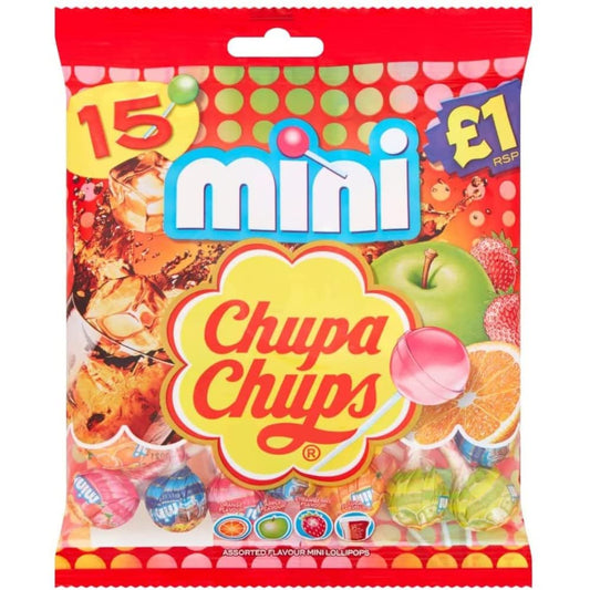 Chupa Chups Mini Assorted Fruit Flavour 15 Lollipops, 90g - Mini fruit lollipops