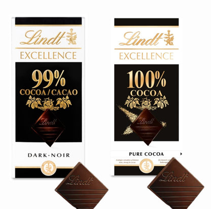 Lindt Excellence Dark Cocoa 90% 100g, Lindt Excellence Dark Cocoa 99% 50g and Lindt Excellence Dark Cocoa100% 50g Chocolate Bar (Combo Pack)