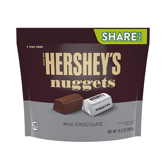 HERSHEY's Nuggets Milk Chocolate Packet, 218 Grams, Brown & Red - A 218g packet of creamy milk chocolate nuggets in festive brown and red.