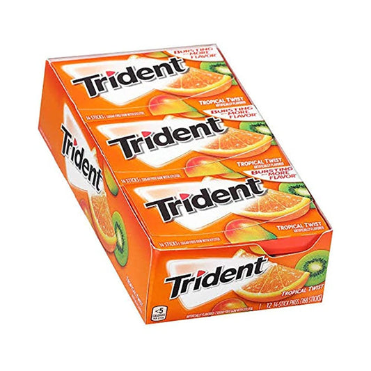 Trident Tropical Twist Sugar-Free Mint, 14 Sticks - Pack of 12 - Exotic Fusion of Refreshment!