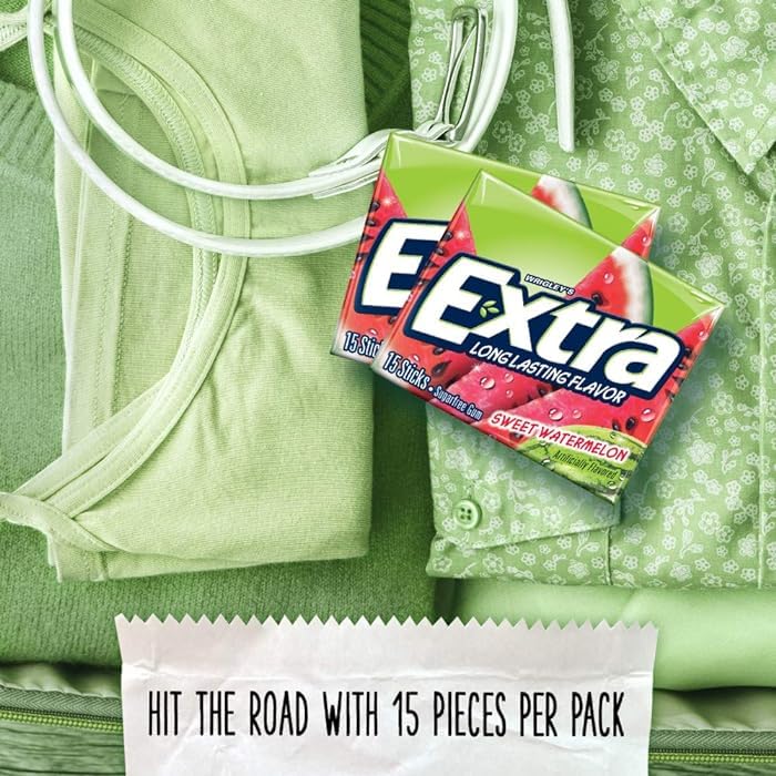 Extra Sugar-Free Chewing Gum 15-Sticks Each - Box of 10 (150 Sticks Total) (Watermelon) - Watermelon wonder!