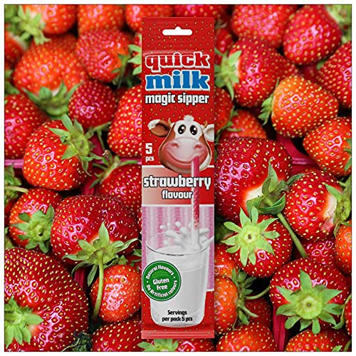 Quick Milk - Gluten Free Flavoured Magic Sipper Straws - Pack of 2 (Total 10 Straws) Strawberry - Gluten-free strawberry-flavored sipper straws!