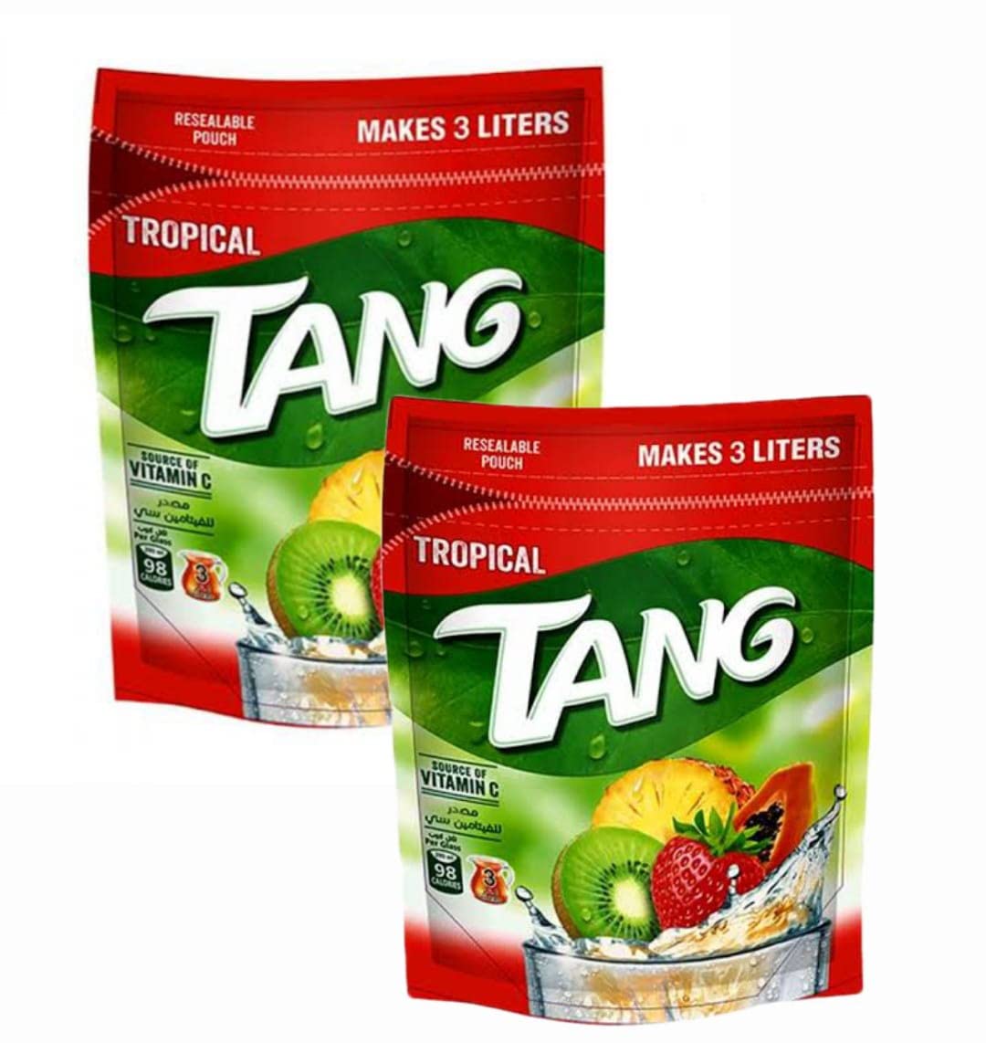 Tang Tropical Vegetarian Imported Drink Powder Resealable Pouch, 375G Each (Pack Of 2)