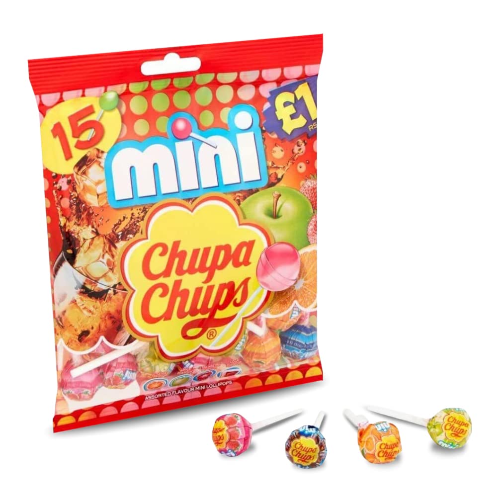 Chupa Chups Mini Assorted Fruit Flavour 15 Lollipops, 90g - Mini fruit lollipops