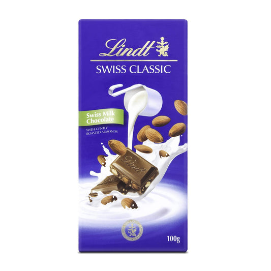 Lindt Swiss Milk Chocolate with Roasted Almonds, 100 g