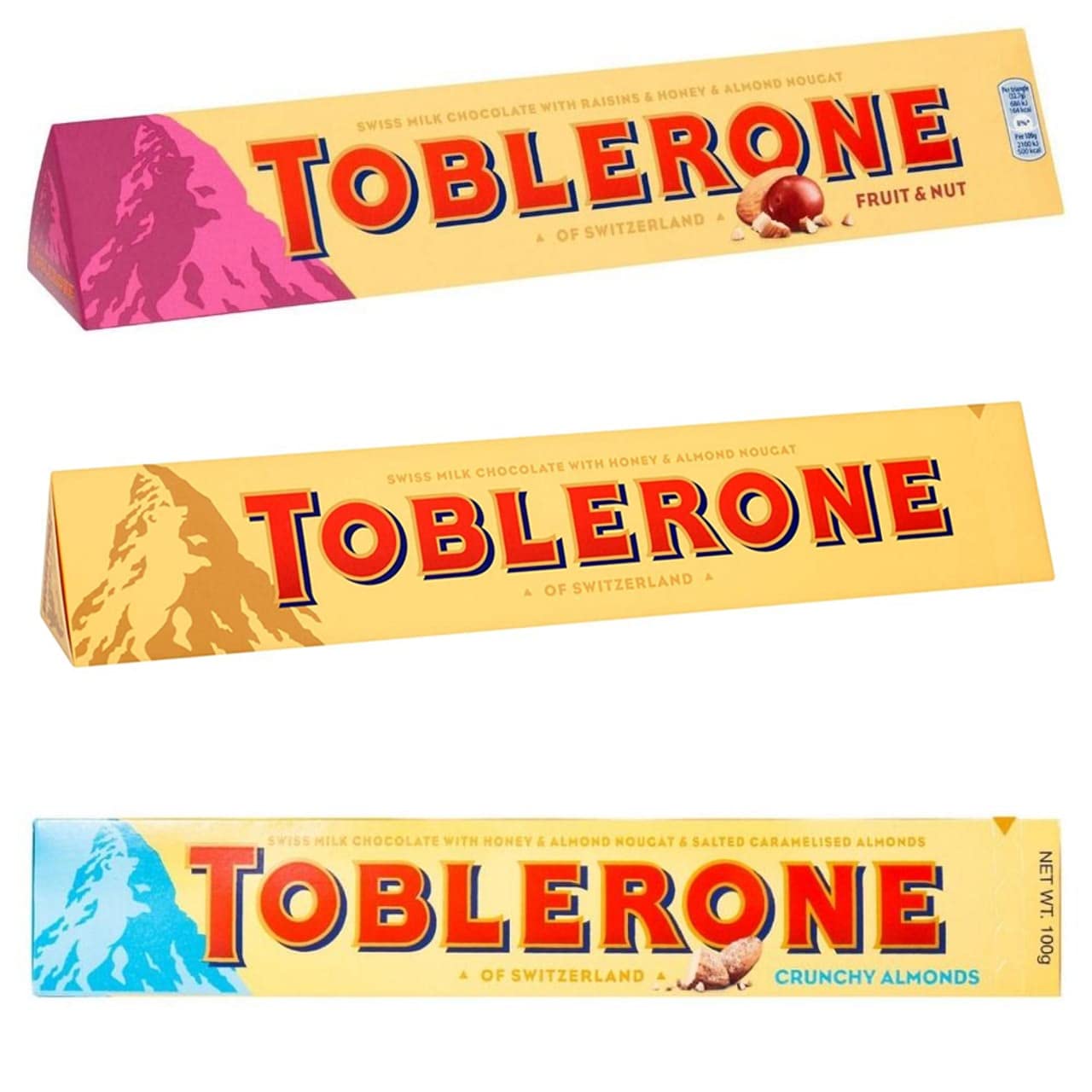 Toblerone Crunchy Almonds 100g Bar (pack of 3)